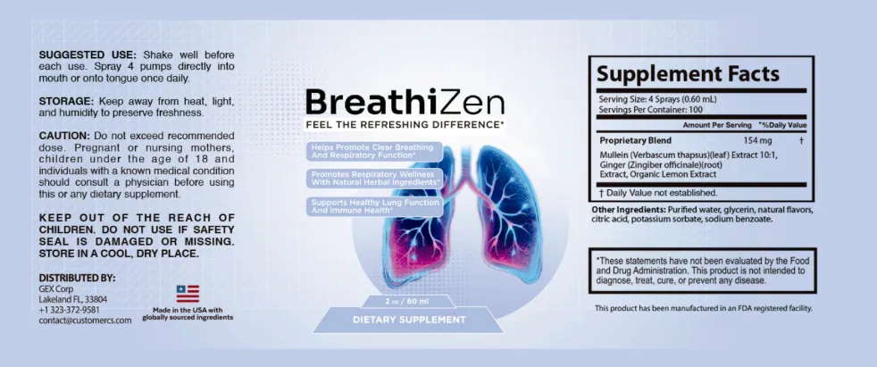 Breathizen ingredient label — 4-phase SPD restoration formula